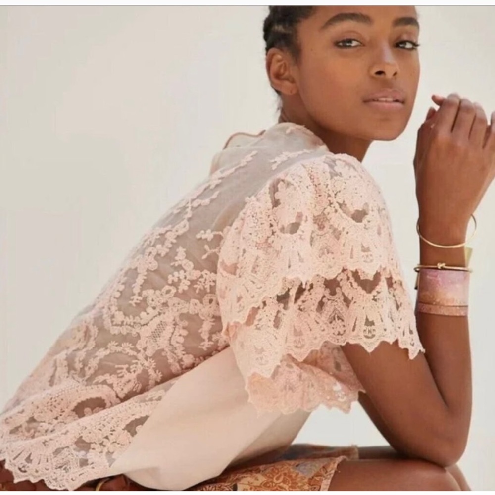 Anthropologie Forever That Girl Grace Tiered Lace Back Top Pink